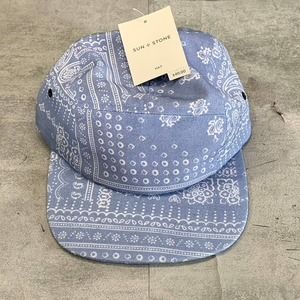 Sun+Stone Men's Denim-White Paisley-Print Cap SZ OS